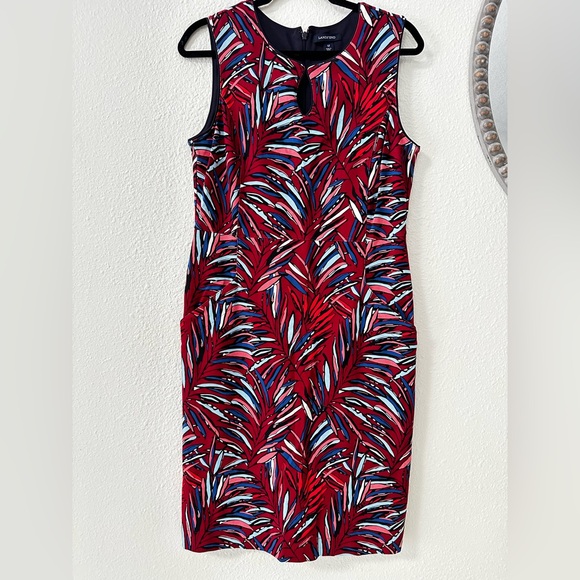 Lands' End Dresses & Skirts - Lands' End Vibrant Red and Blue Leaf Print Midi Dress